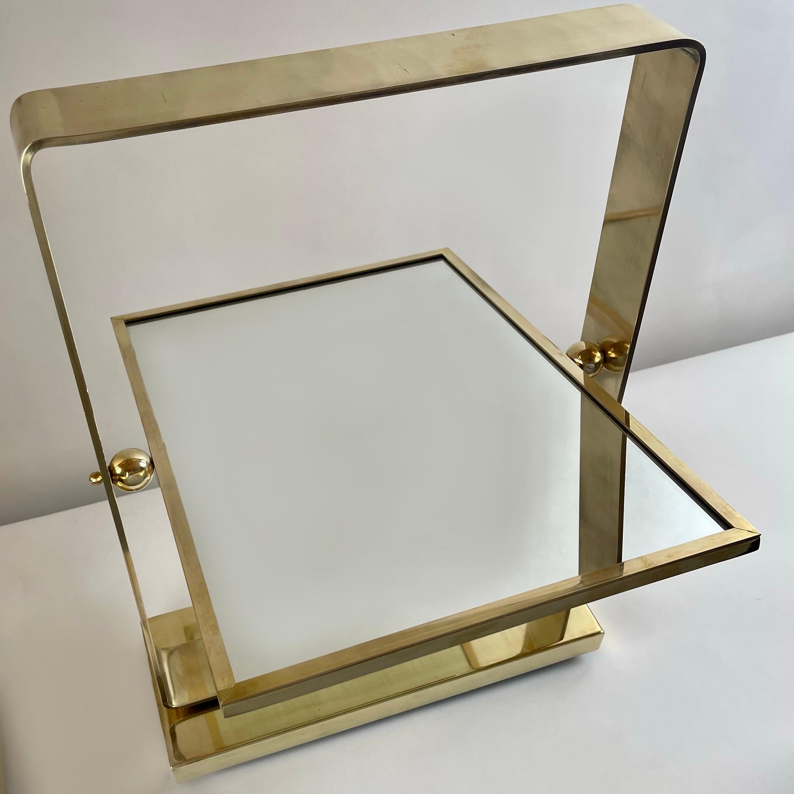Modern Late 20th Century Italian Brass Double Sided Table Mirror For Sale