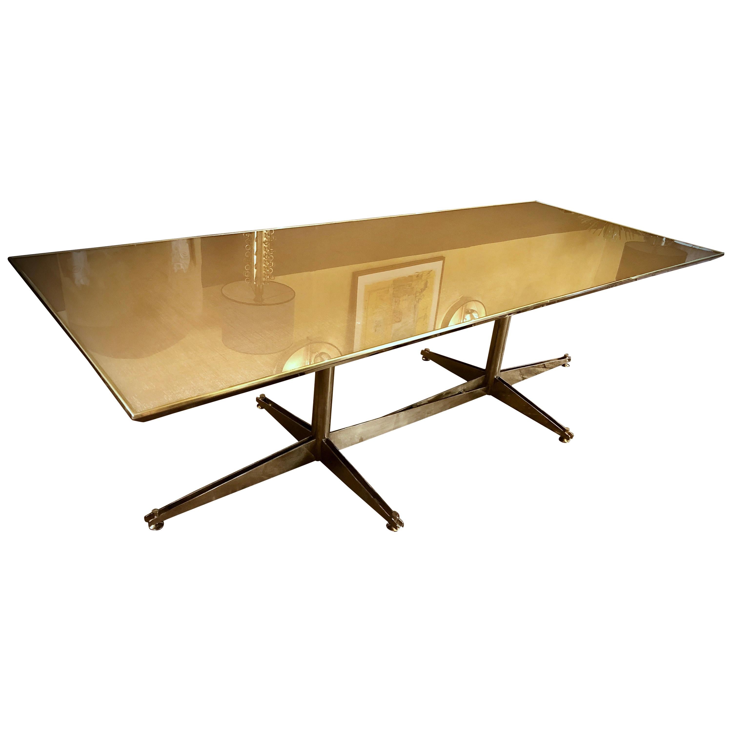 Late 20th Century Italian Brass and Transparent Glass Rectangular Dining Table