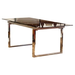 Table de salle à manger à rallonge en chrome et verre fumé, design italien de la fin du 20ème siècle