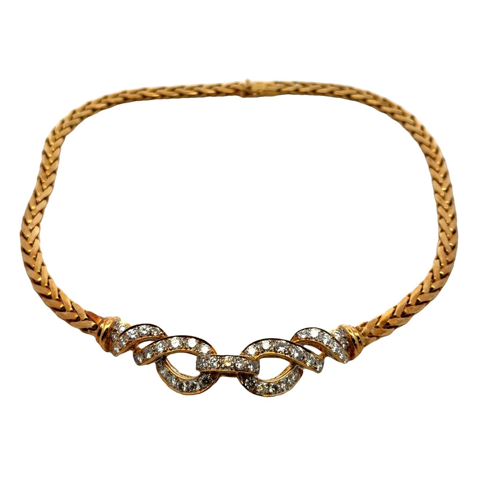 Halskette mit italienischem Diamanten aus 18 Karat Gelbgold aus dem späten 20. Jahrhundert (Rundschliff) im Angebot