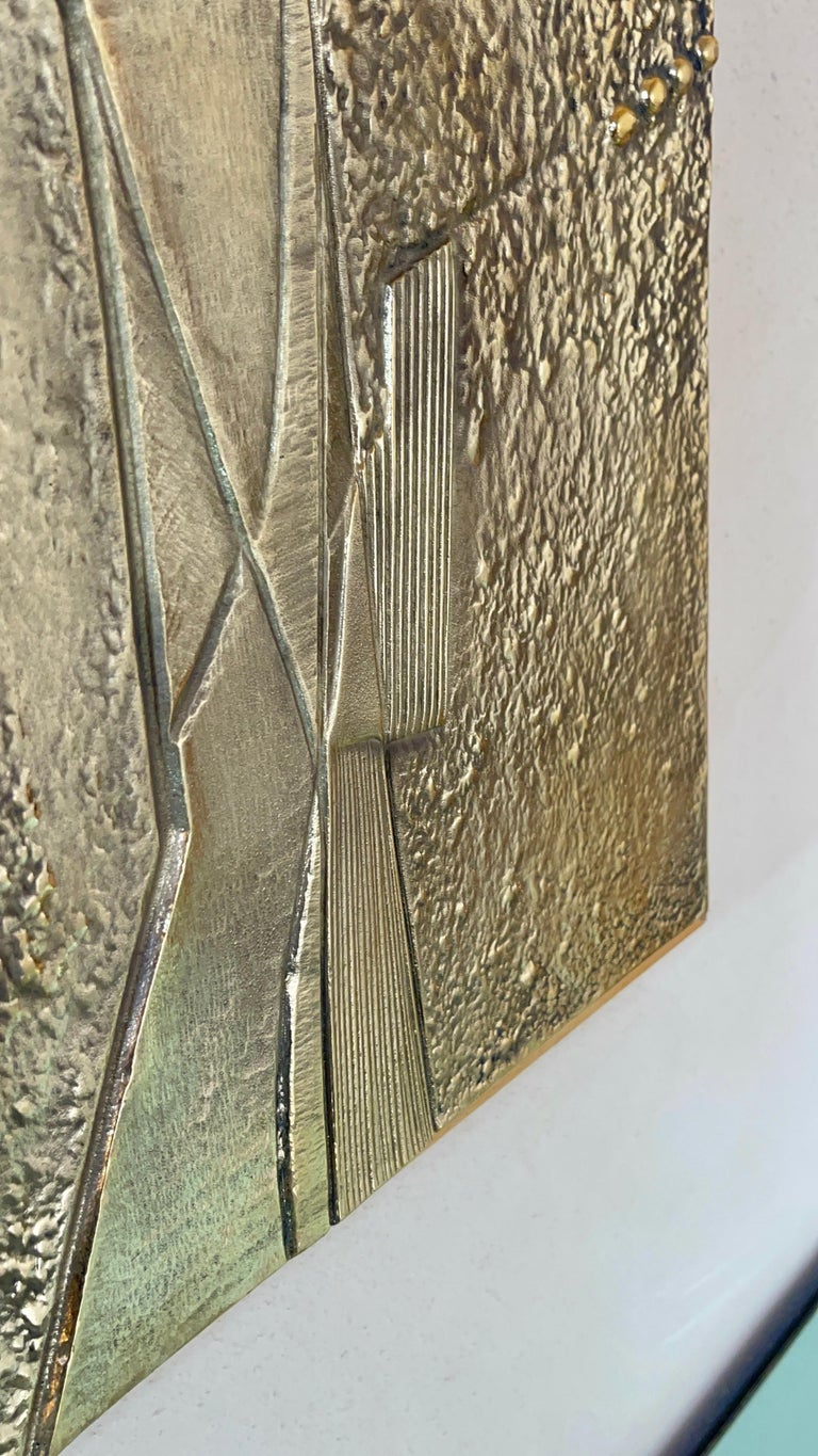 Late 20th Century, Italian Green and Bronze Mirror W/ Sculptural Bronze Plaques For Sale at 1stDibs