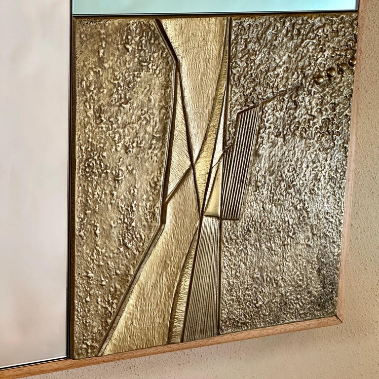 Late 20th Century, Italian Green and Bronze Mirror W/ Sculptural Bronze Plaques For Sale at 1stDibs
