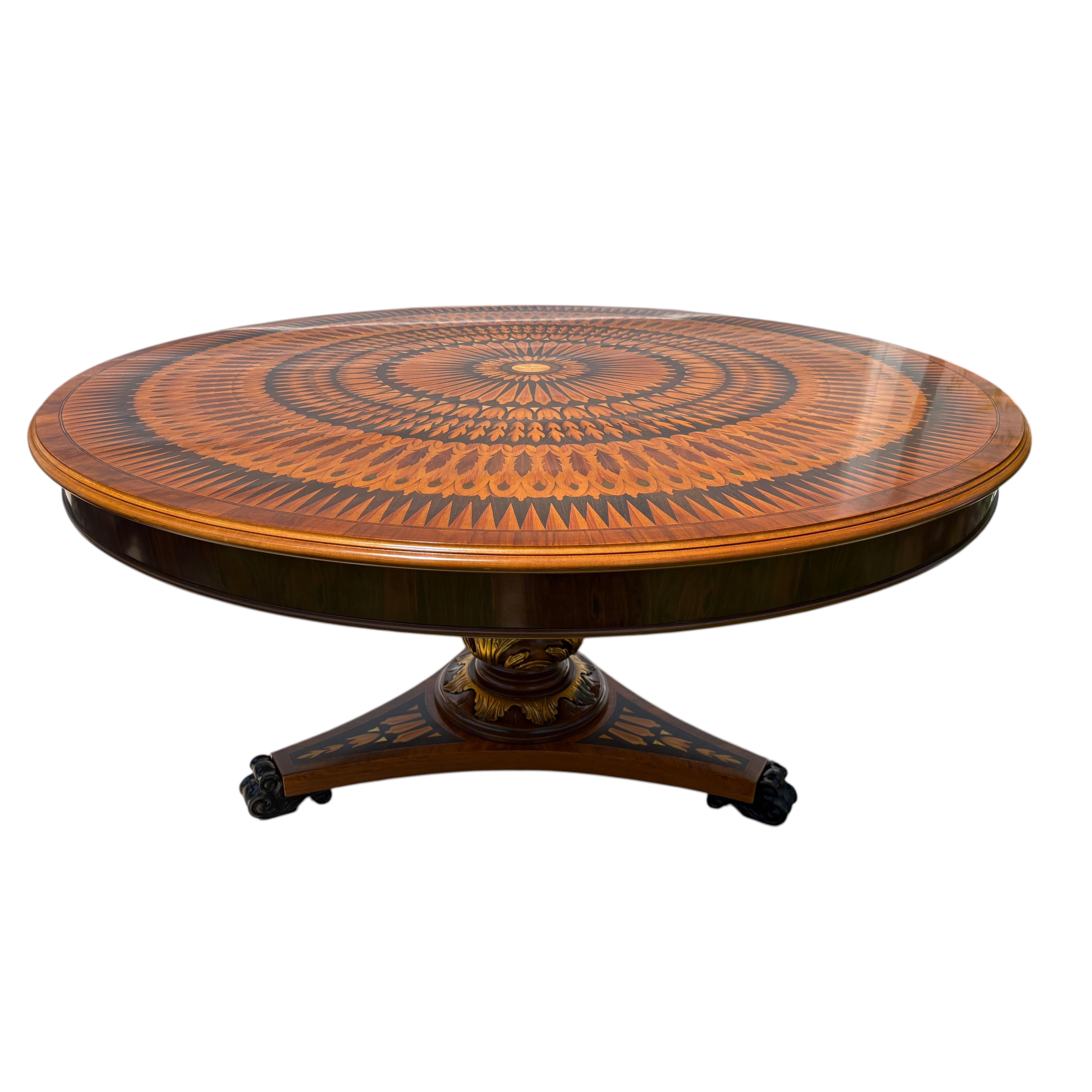Late 20th century Italian handcrafted inlaid center hall table /dining table For Sale