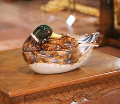 Late 20th Century Italian Majolica Duck Form Soup Tureen with Ladle