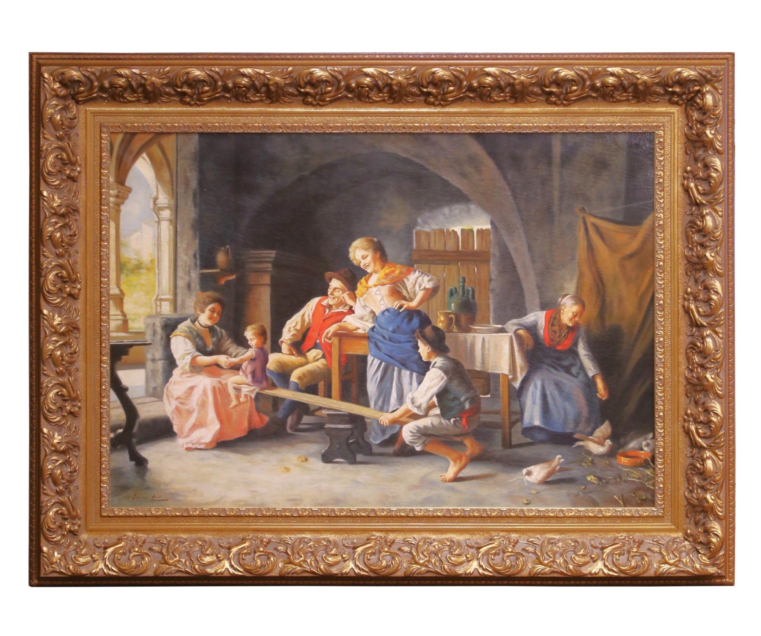 Late 20th Century Italian Oil Painting After Torriglia L’Altalena
