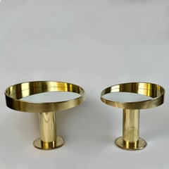 Late 20th Century Italian Pair of Round Brass & Silver Mirror Side Tables