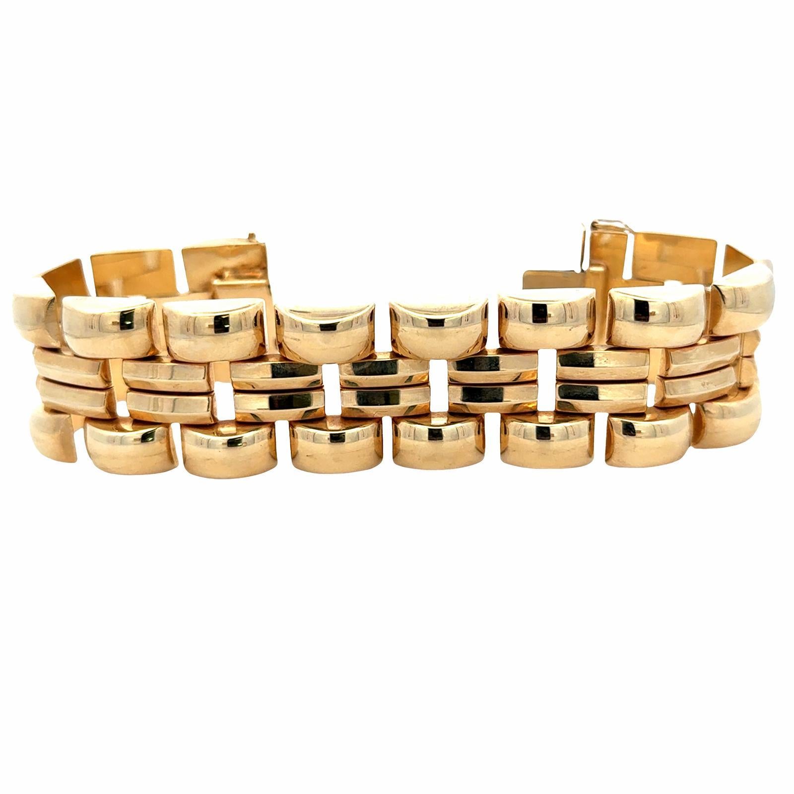 Contemporain Fin du 20ème siècle, bracelet vintage en or jaune 14 carats à maillons nervurés. en vente