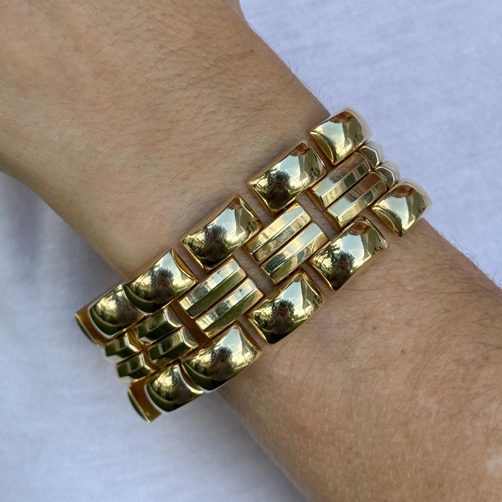 Fin du 20ème siècle, bracelet vintage en or jaune 14 carats à maillons nervurés. Excellent état - En vente à Boca Raton, FL