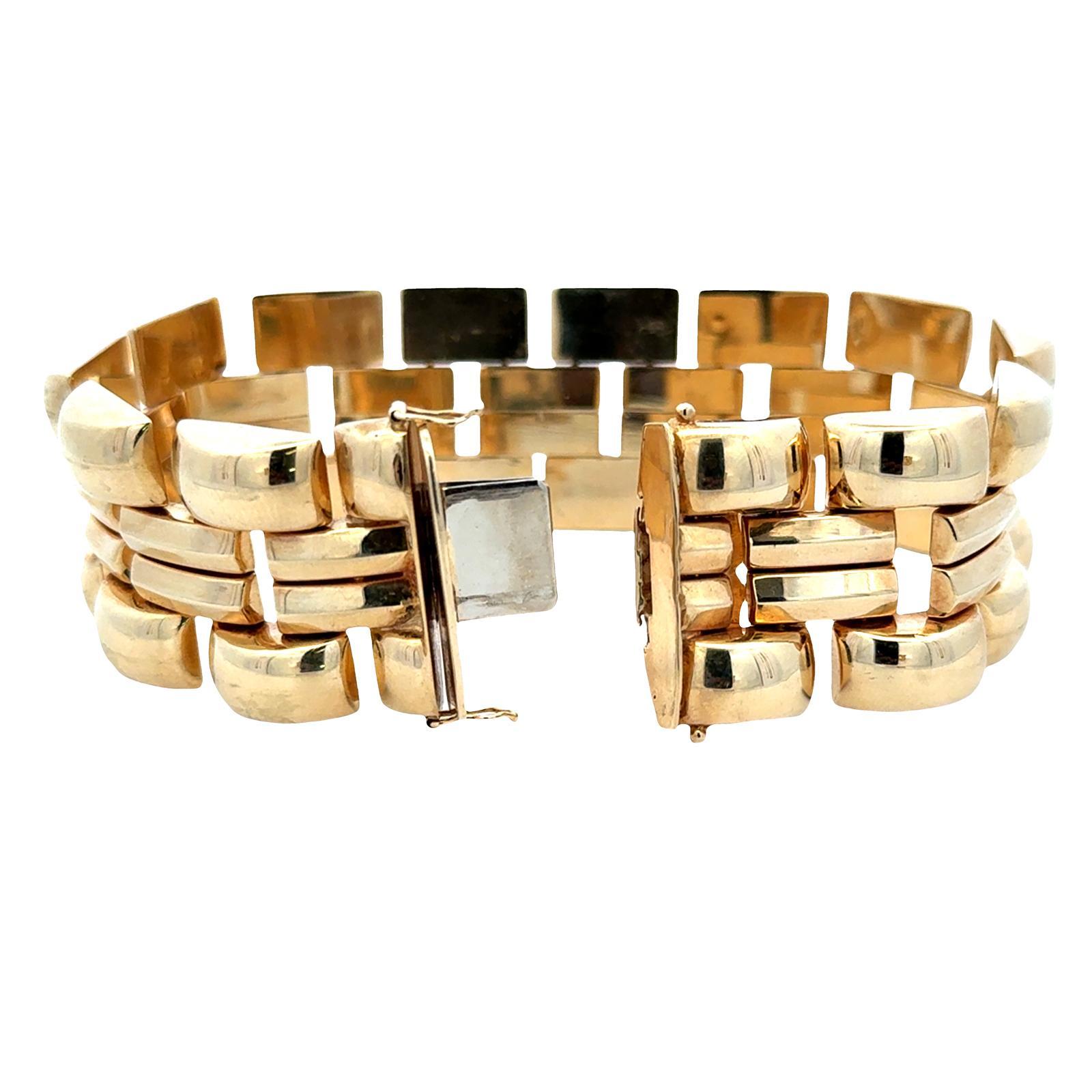 Fin du 20ème siècle, bracelet vintage en or jaune 14 carats à maillons nervurés. Pour femmes en vente