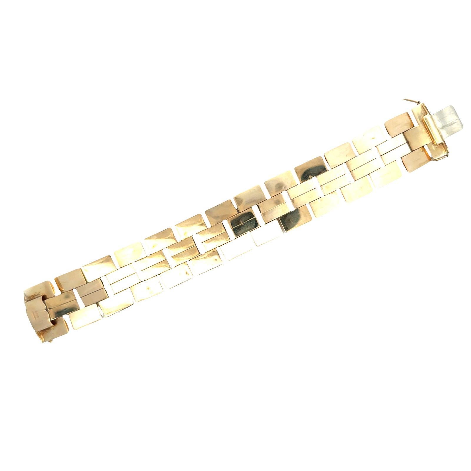 Fin du 20ème siècle, bracelet vintage en or jaune 14 carats à maillons nervurés. en vente 1