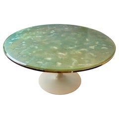 Late 20th Century Italian Round Green Resin Top w/ White Basement Dining Table