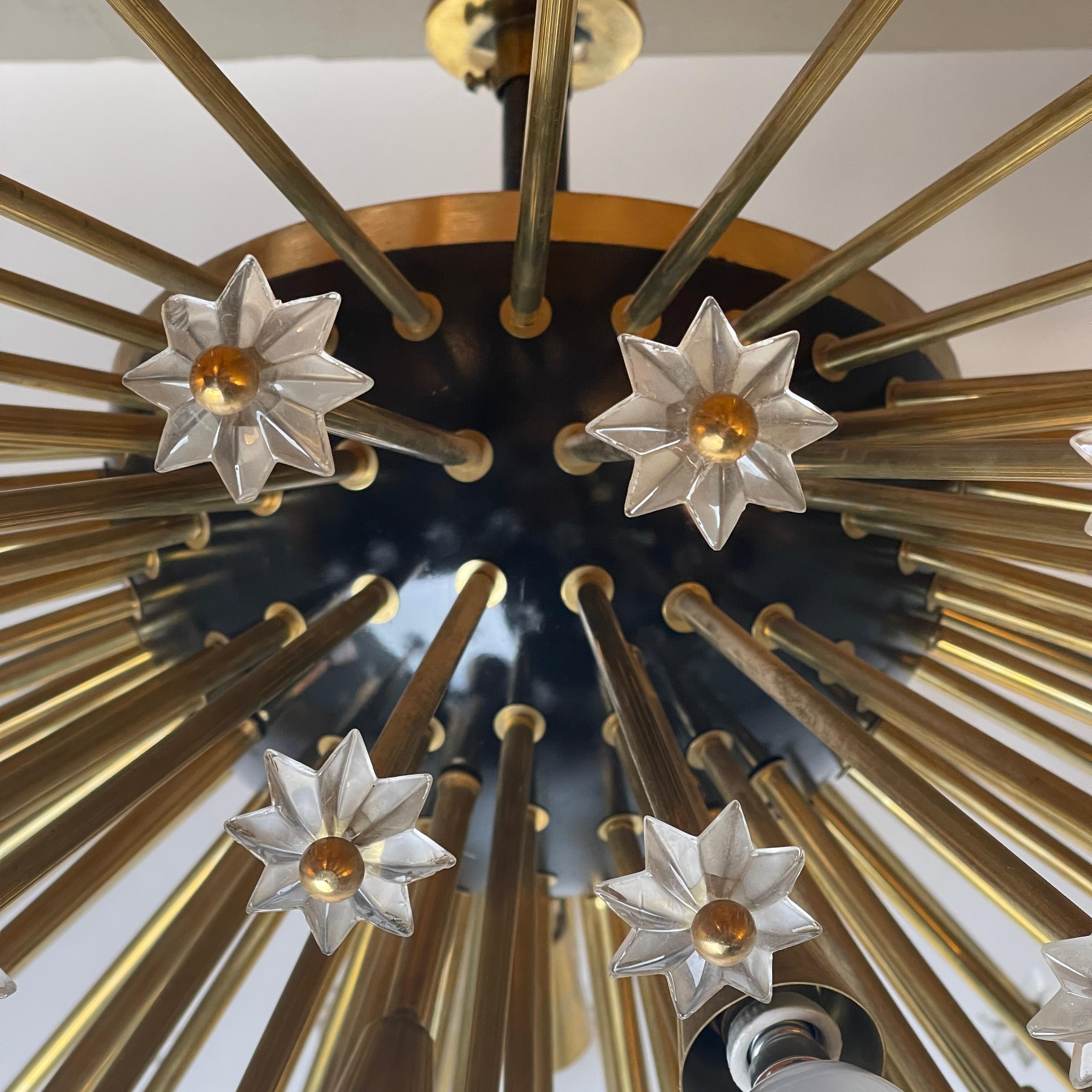 Late 20th Century Italian Space Age Black Brass & Glass Sputnik Flush Mount In Good Condition In Firenze, Tuscany