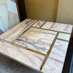 Late 20th Century Italian Square Brass w/ Mirror & Pink Onyx Top Coffee Table