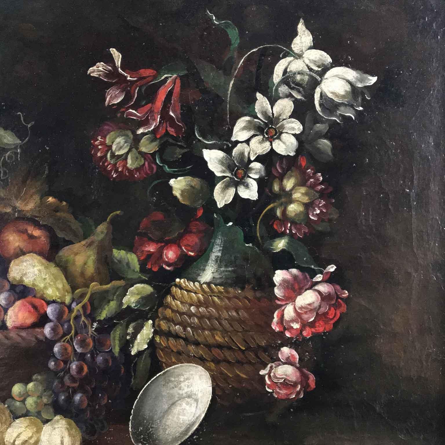 Romantic 20th Century Italian Still Life of Flowers Fruits and Landscape