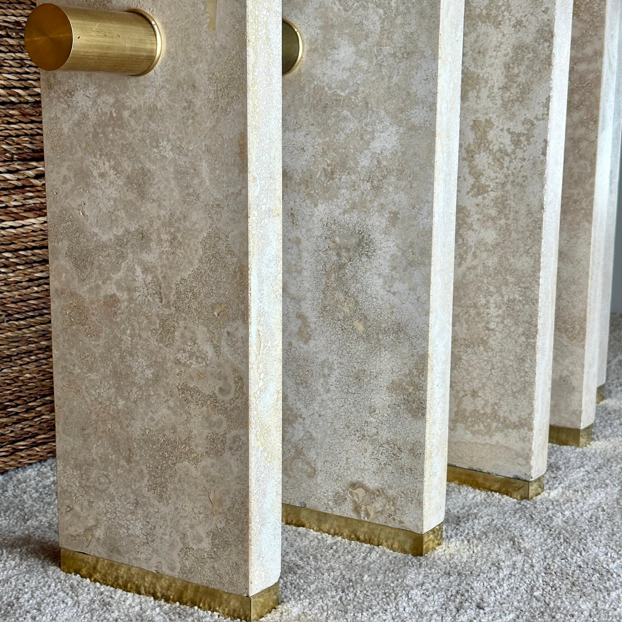 Late 20th Century Italian Travertine with Brass Details Console Table For Sale 2