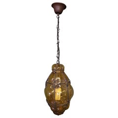 Late 20th Century Italian Venetian Murano Pendant with Amber-Colored Glass