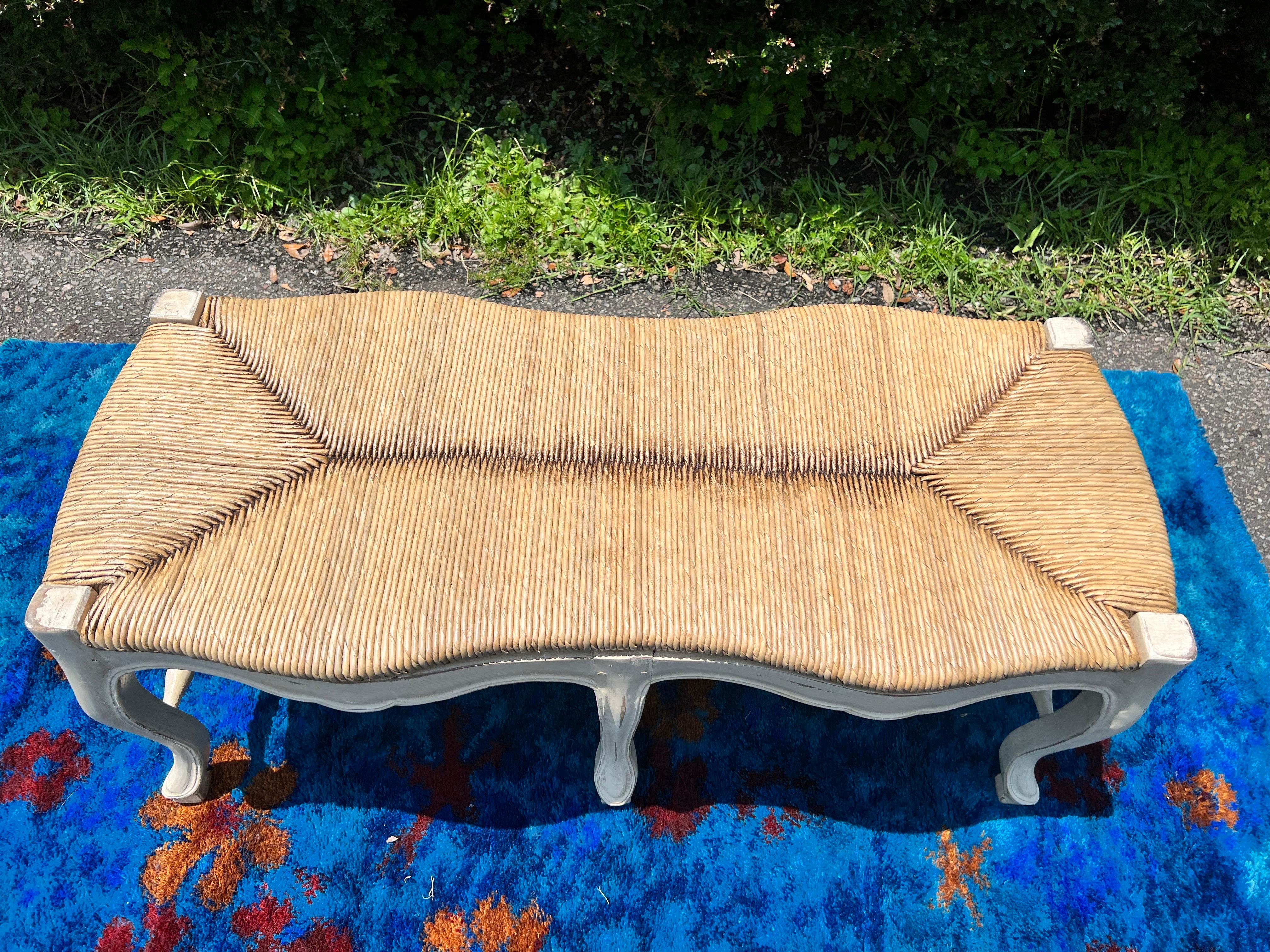 Country Late 20th Century Italian White Rush Seat Bench For Sale