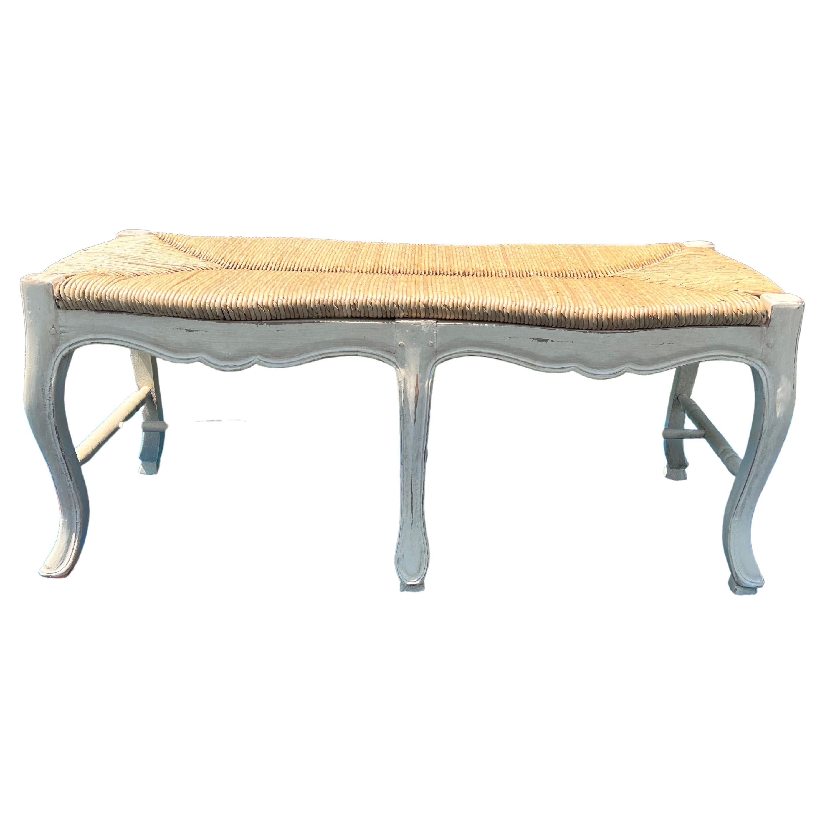 Late 20th Century Italian White Rush Seat Bench For Sale