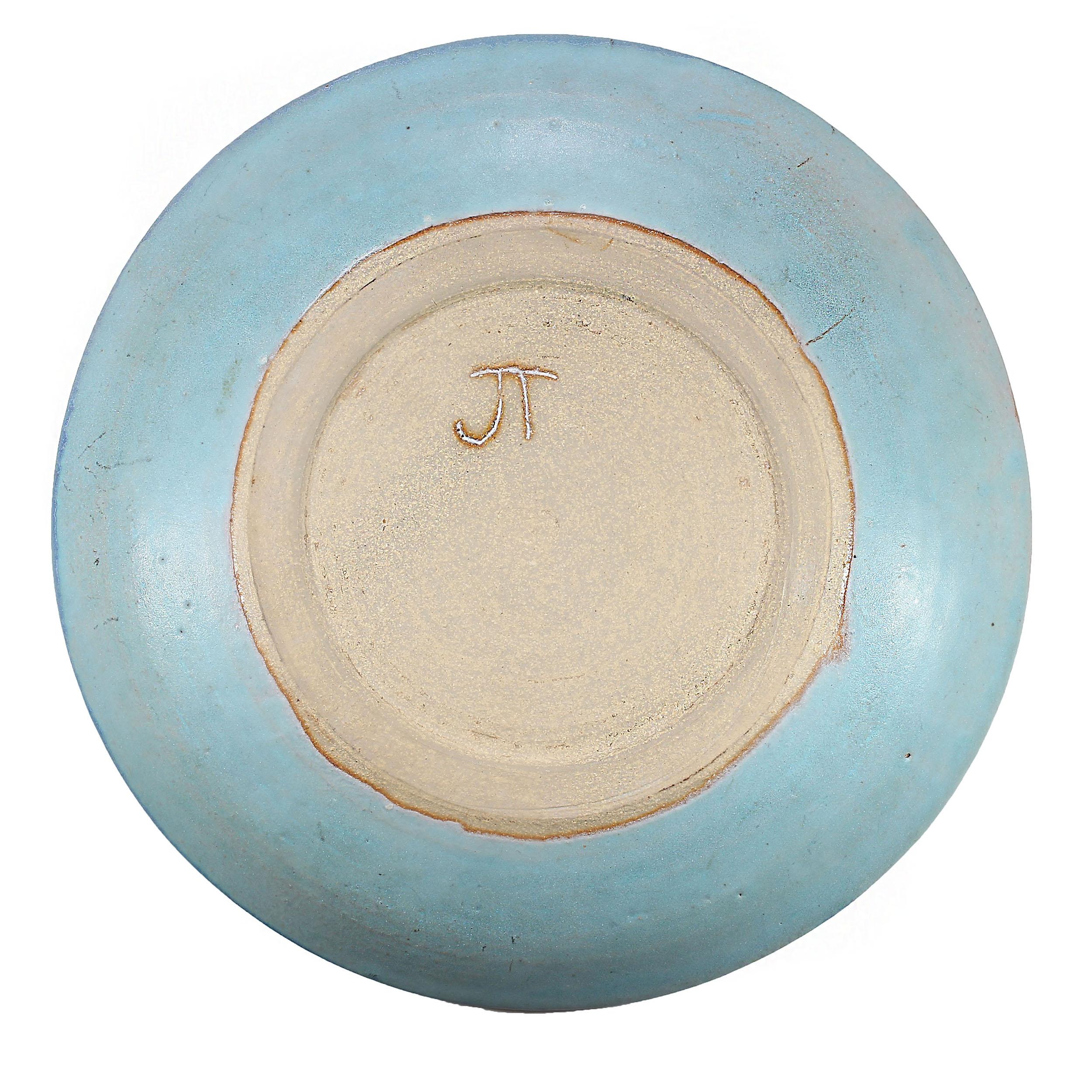 Arts and Crafts Late 20th Century J T Abernathy Iconic Blue Glaze Plate For Sale
