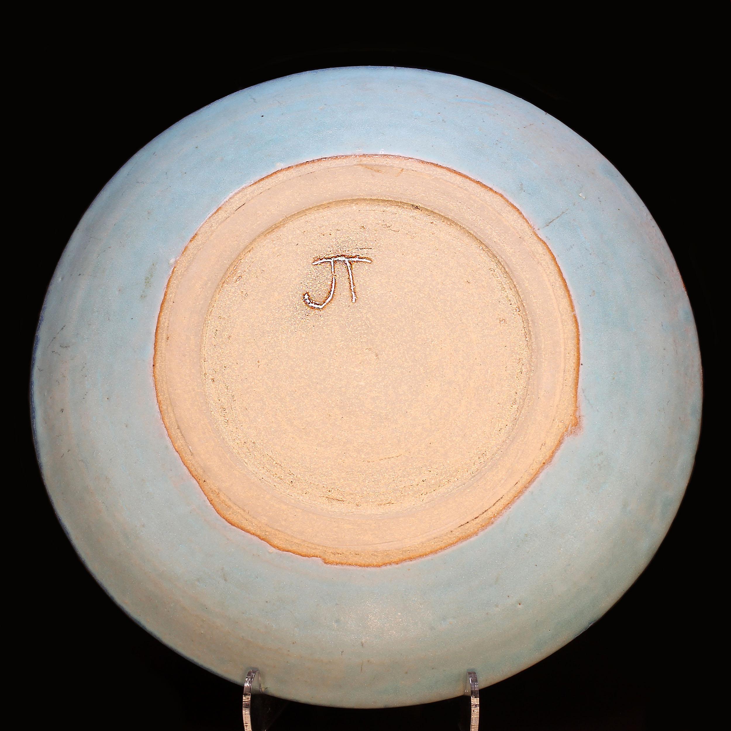 American Late 20th Century J T Abernathy Iconic Blue Glaze Plate For Sale