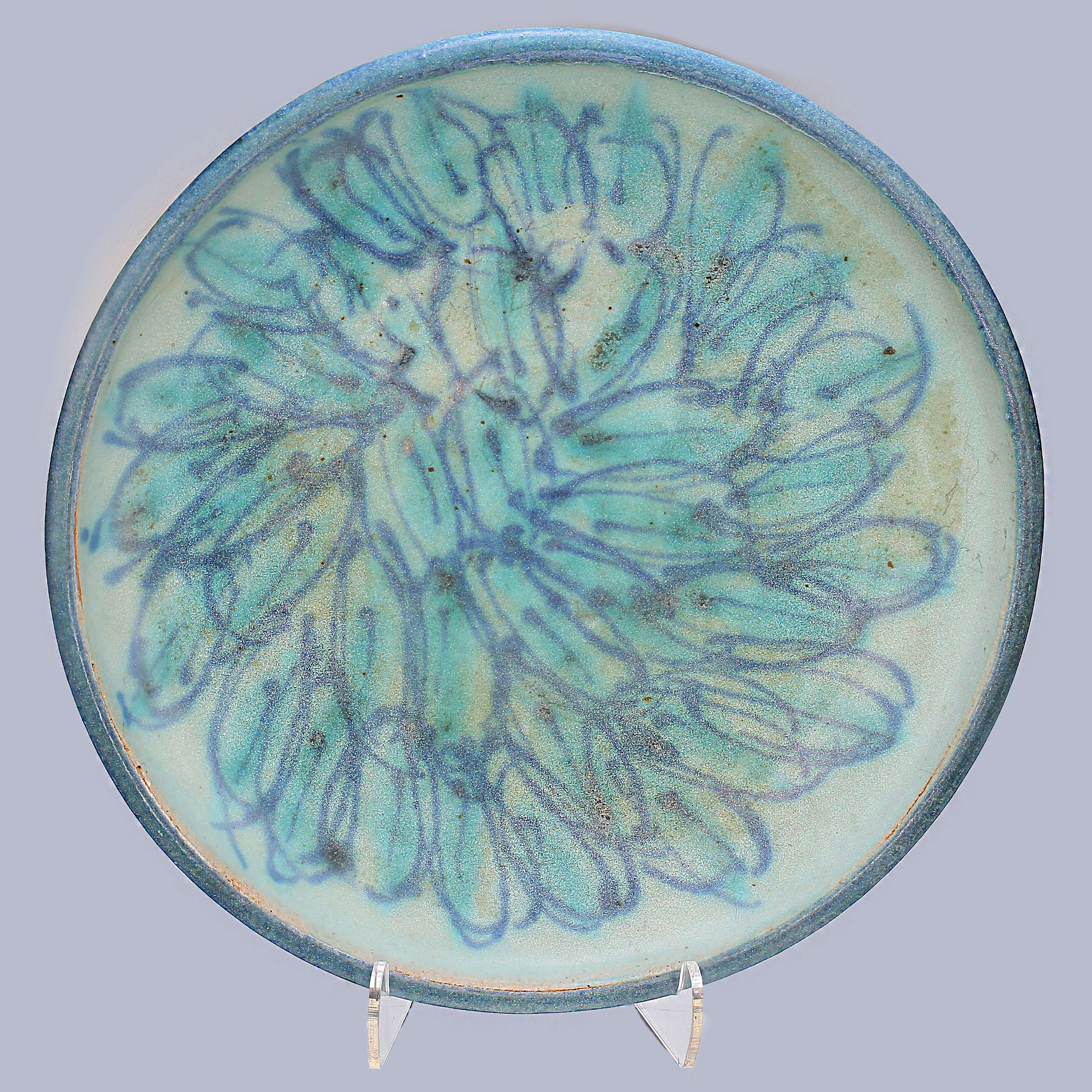 Late 20th Century J T Abernathy Iconic Blue Glaze Plate For Sale 1