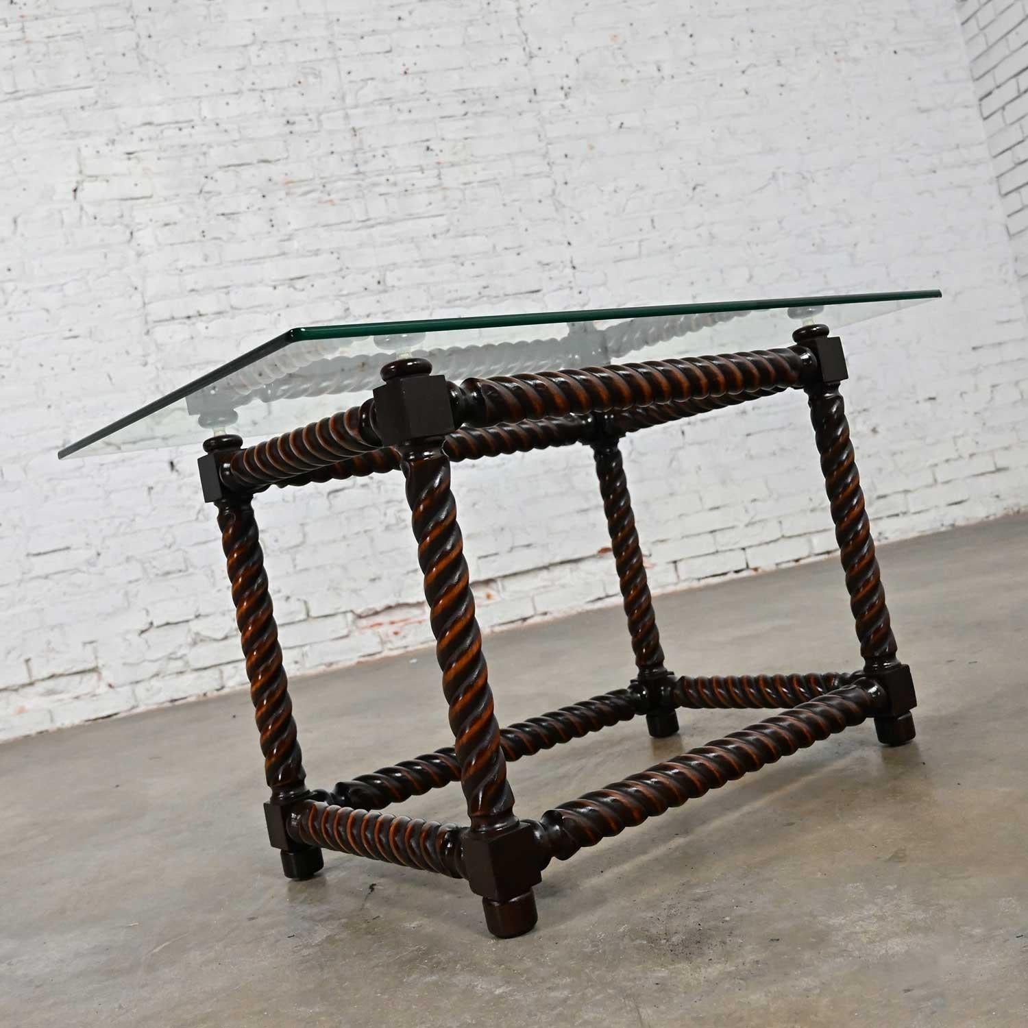 Late 20th Century Jacobean Style Barley Twist Base & Glass Top End Table For Sale 9