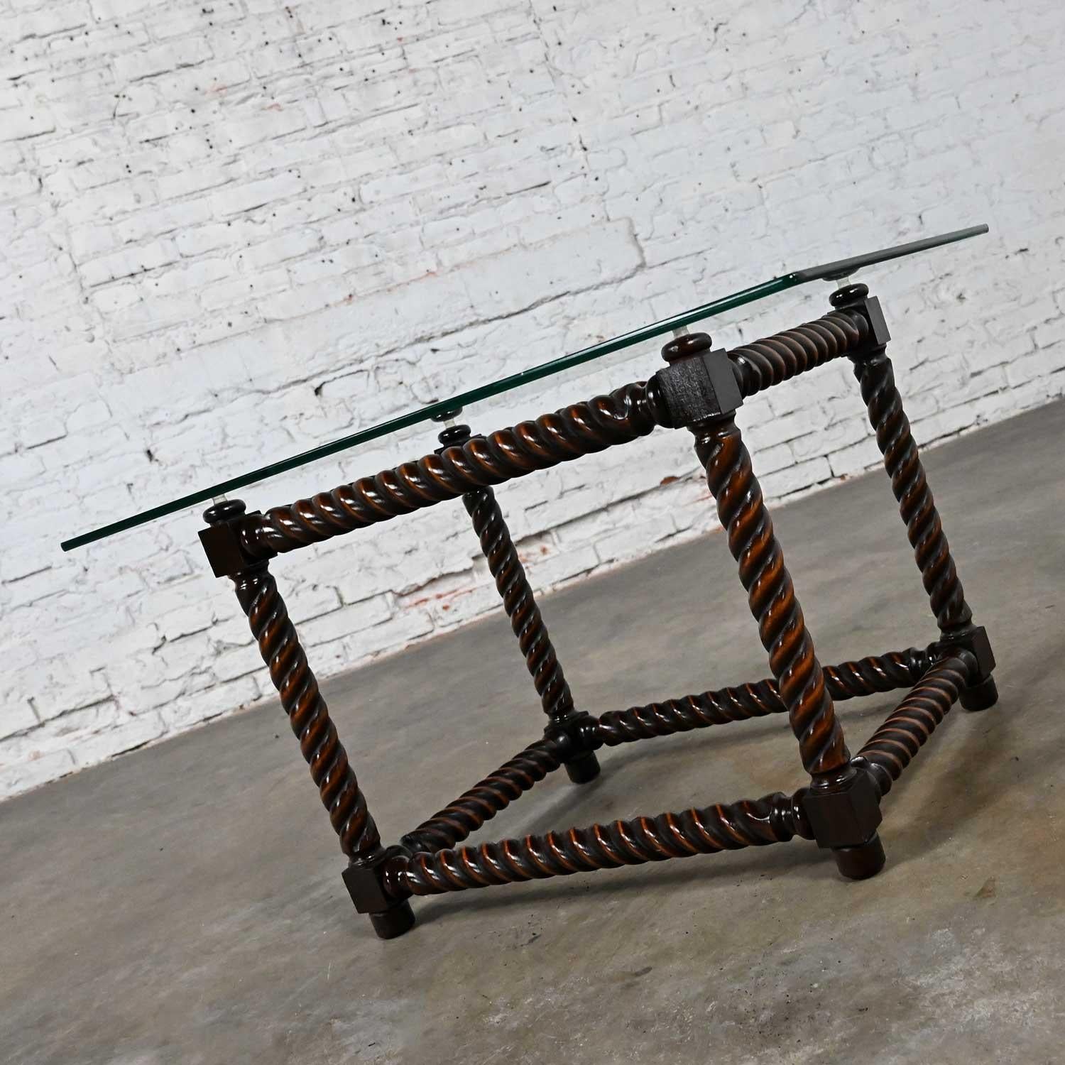 Late 20th Century Jacobean Style Barley Twist Base & Glass Top End Table For Sale 11