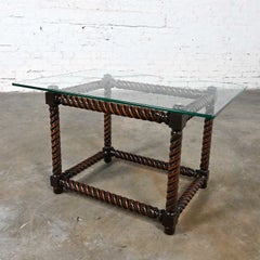 Late 20th Century Jacobean Style Barley Twist Base & Glass Top End Table