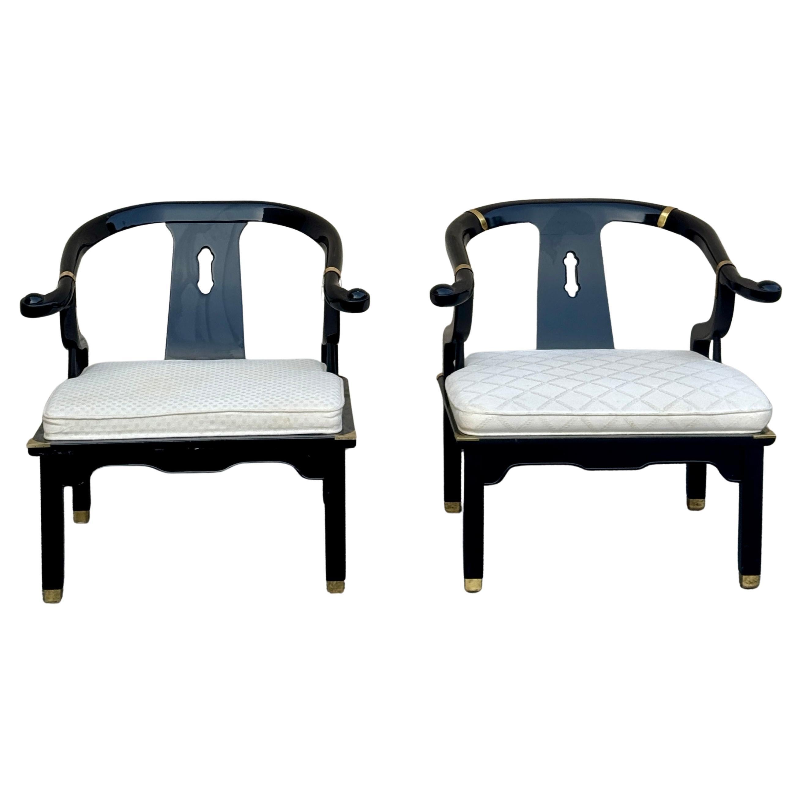 Late 20th Century James Mont for Century Ming Style Horseshoe Chairs - A Pair For Sale
