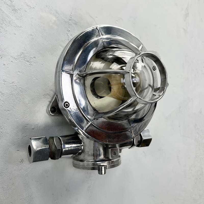 Industrial Late 20th Century Japanese Aluminium Flame Proof Ceiling/Wall Light Glass Dome For Sale