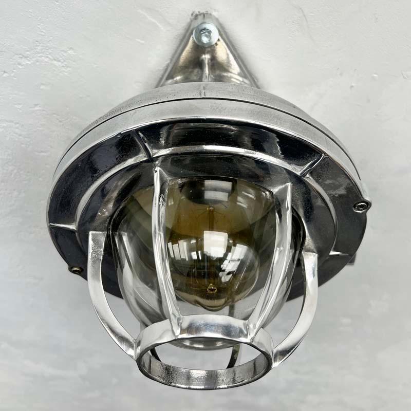 Late 20th Century Japanese Aluminium Flame Proof Ceiling/Wall Light Glass Dome For Sale 4