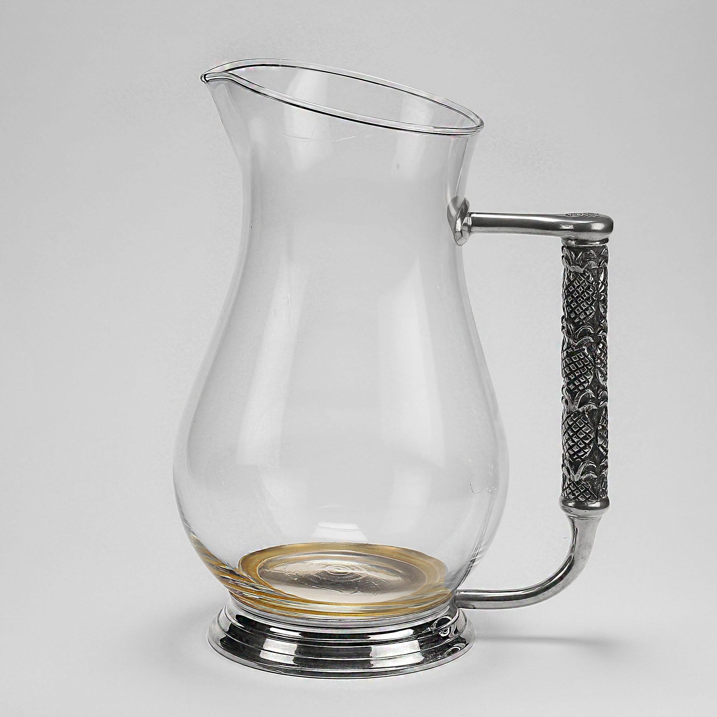 Late 20th Century John Somers Glass Pitcher With Pewter Handle For Sale 1