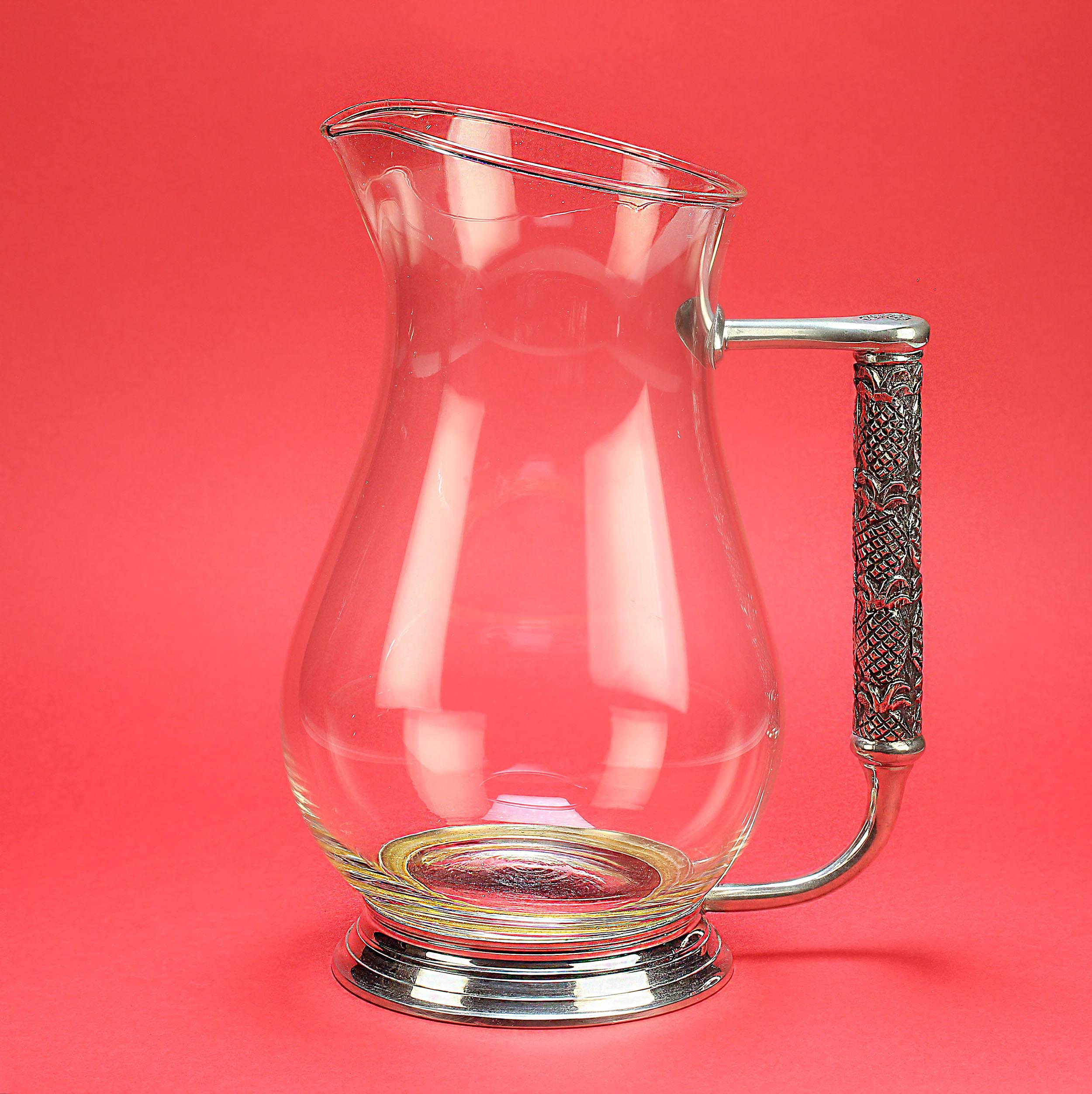 Late 20th Century John Somers Glass Pitcher With Pewter Handle For Sale 2