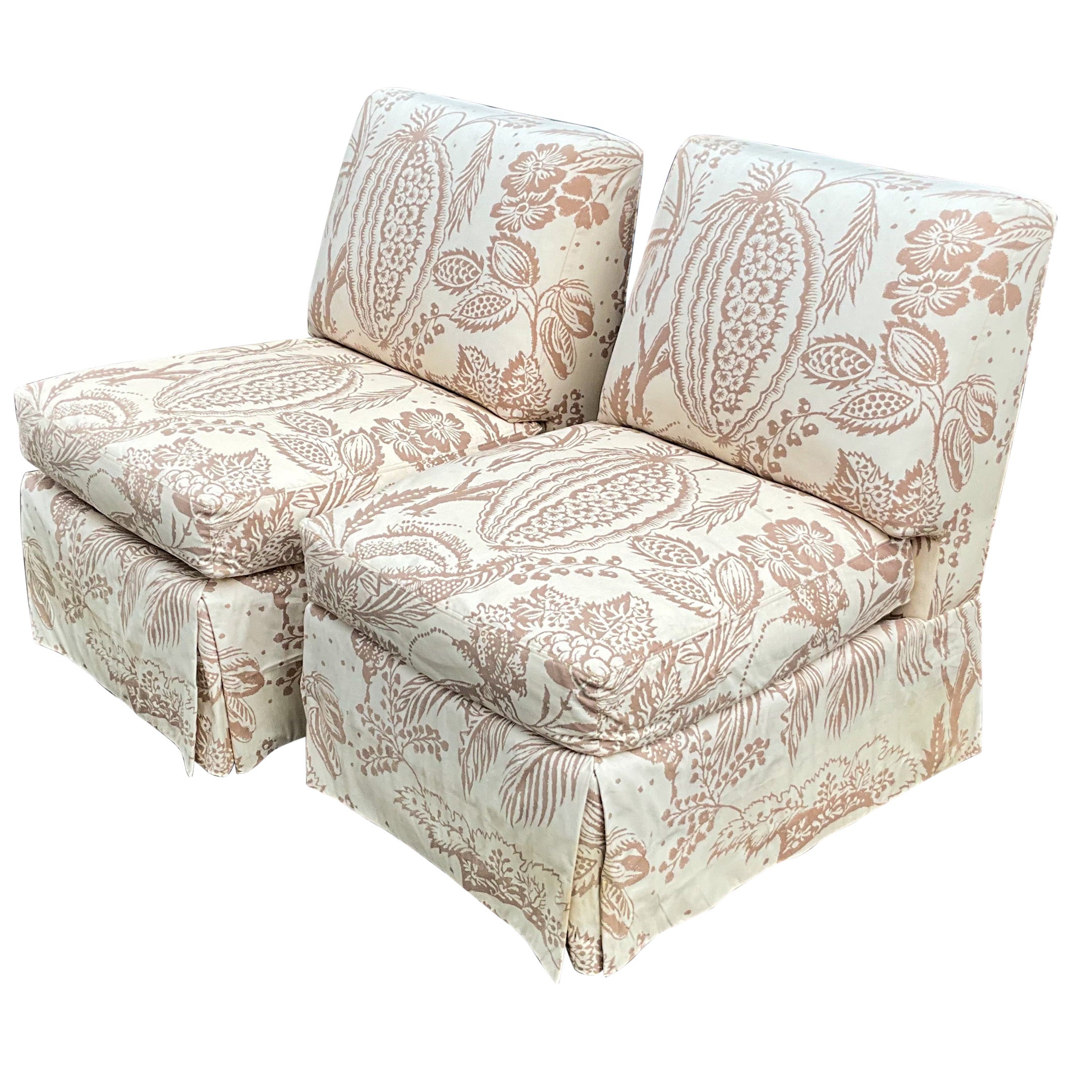 Late 20th Century Julia Gray Slipper Chairs in an Island Fruit Linen, Pair