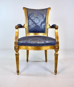 Fin du 20e siècle Karges Chaise à Fauteuil en bois doré de style Louis XVI