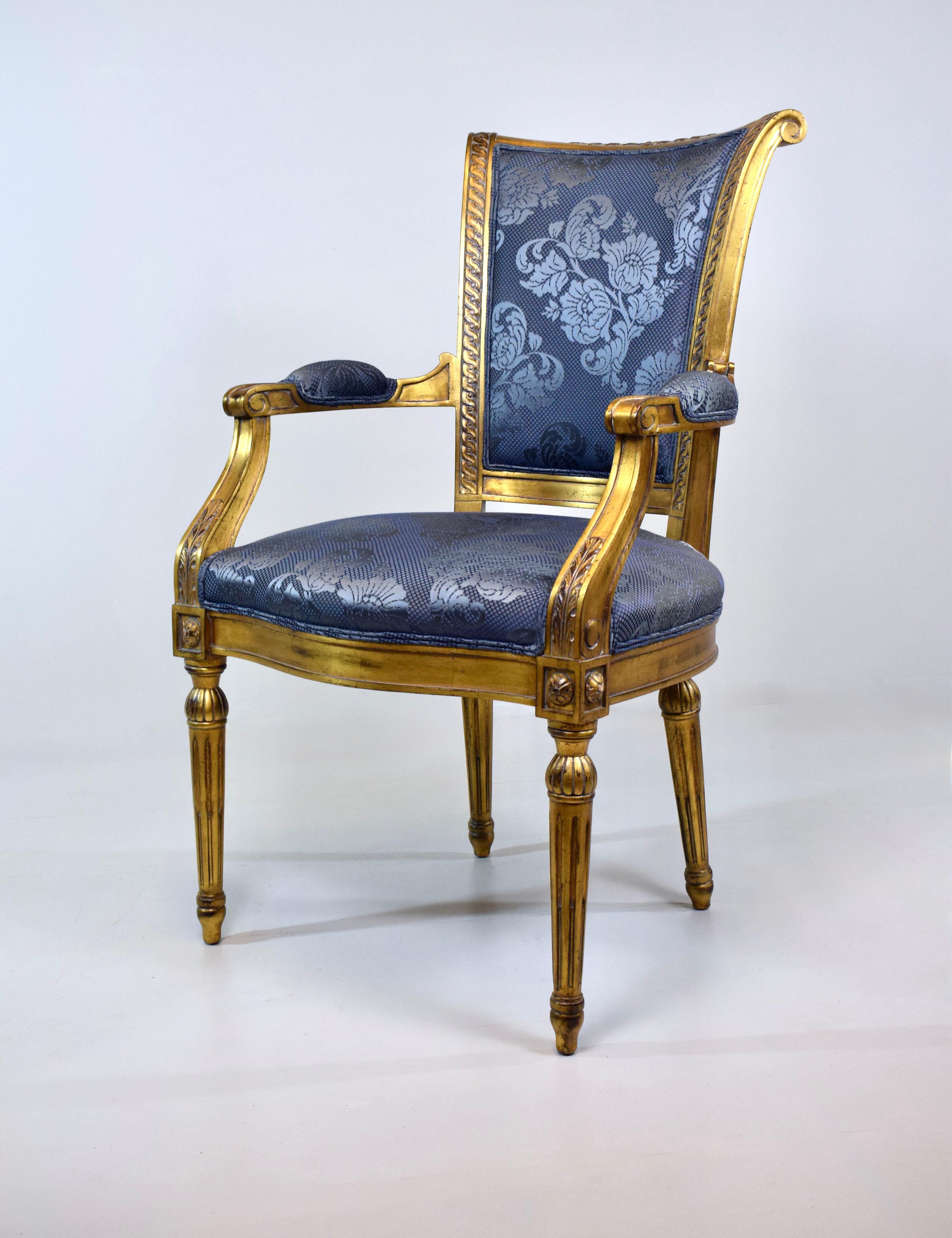 Silla Fauteuil Dorada Estilo Luis XVI Francés Karges Finales Siglo XX siglo XX en venta