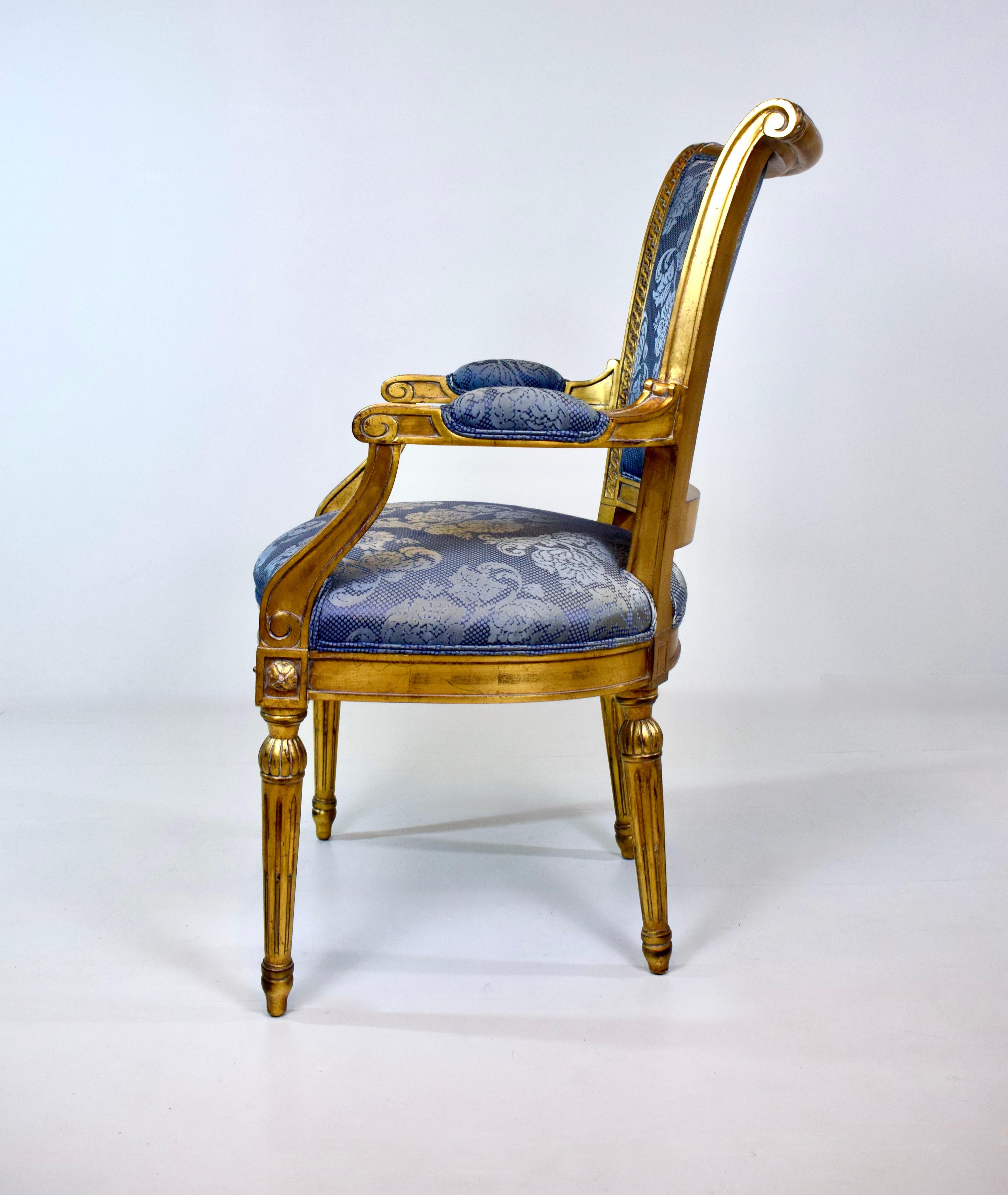 Silla Fauteuil Dorada Estilo Luis XVI Francés Karges Finales Siglo XX en venta 1