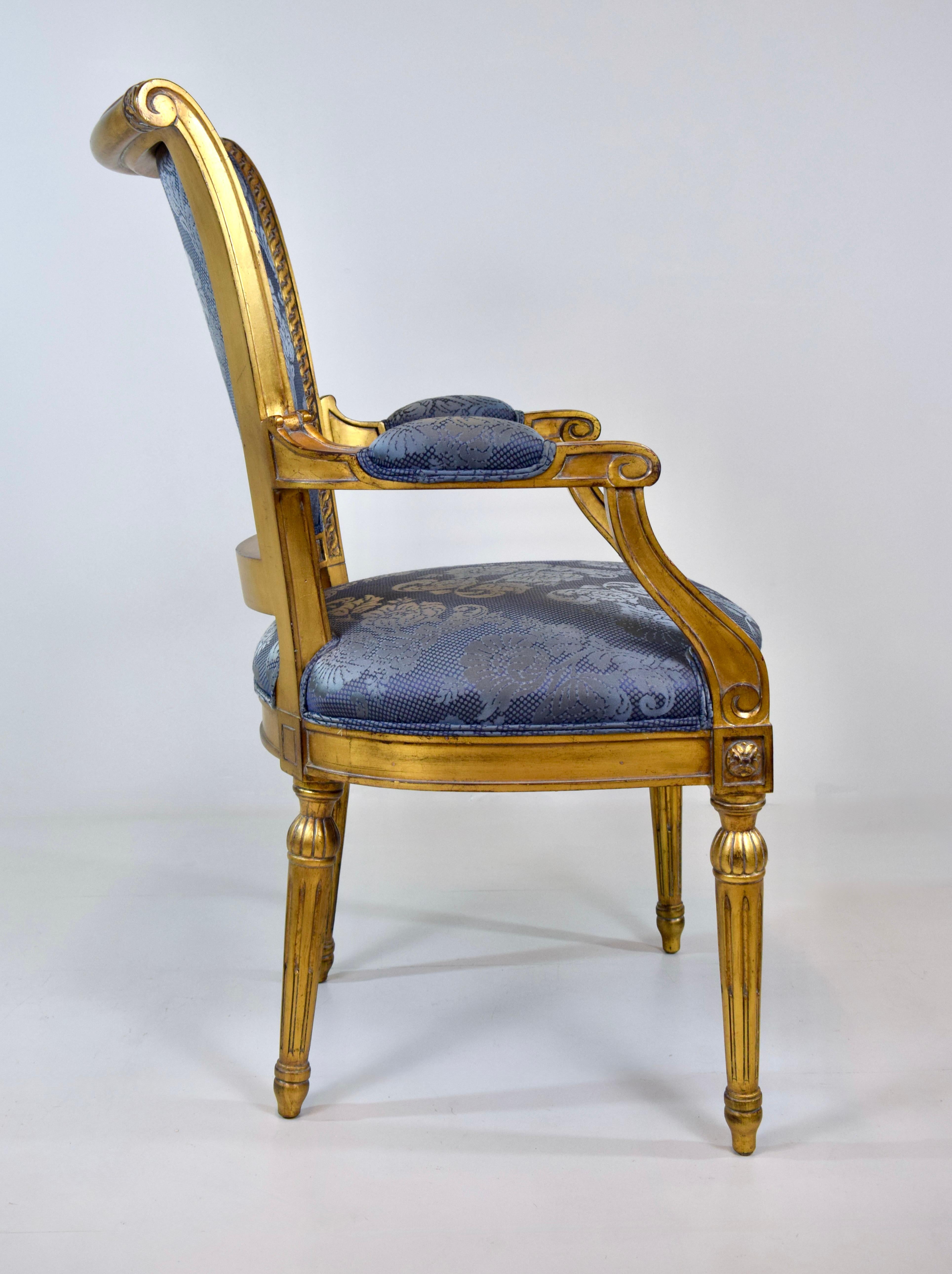 Silla Fauteuil Dorada Estilo Luis XVI Francés Karges Finales Siglo XX en venta 3