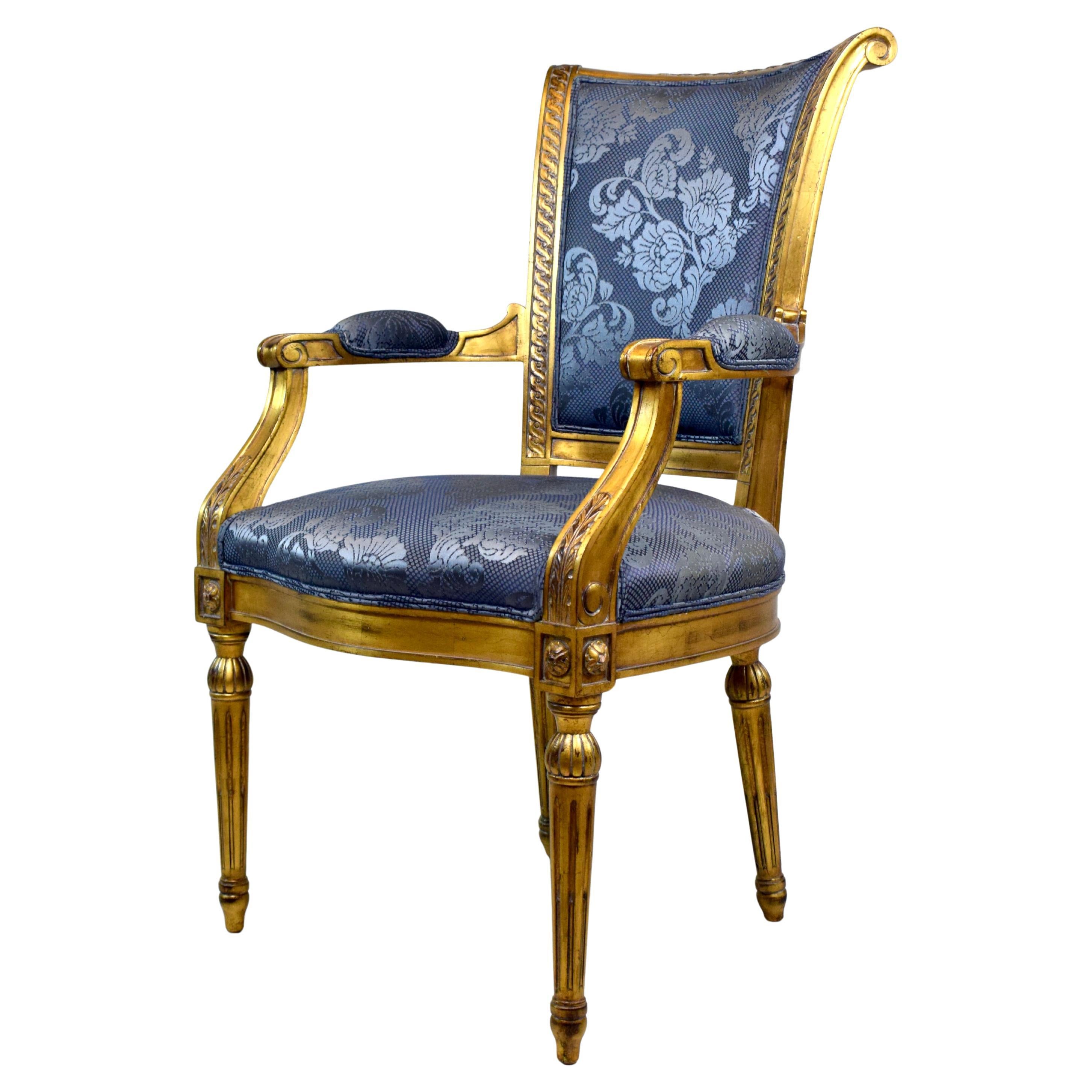 Silla Fauteuil Dorada Estilo Luis XVI Francés Karges Finales Siglo XX