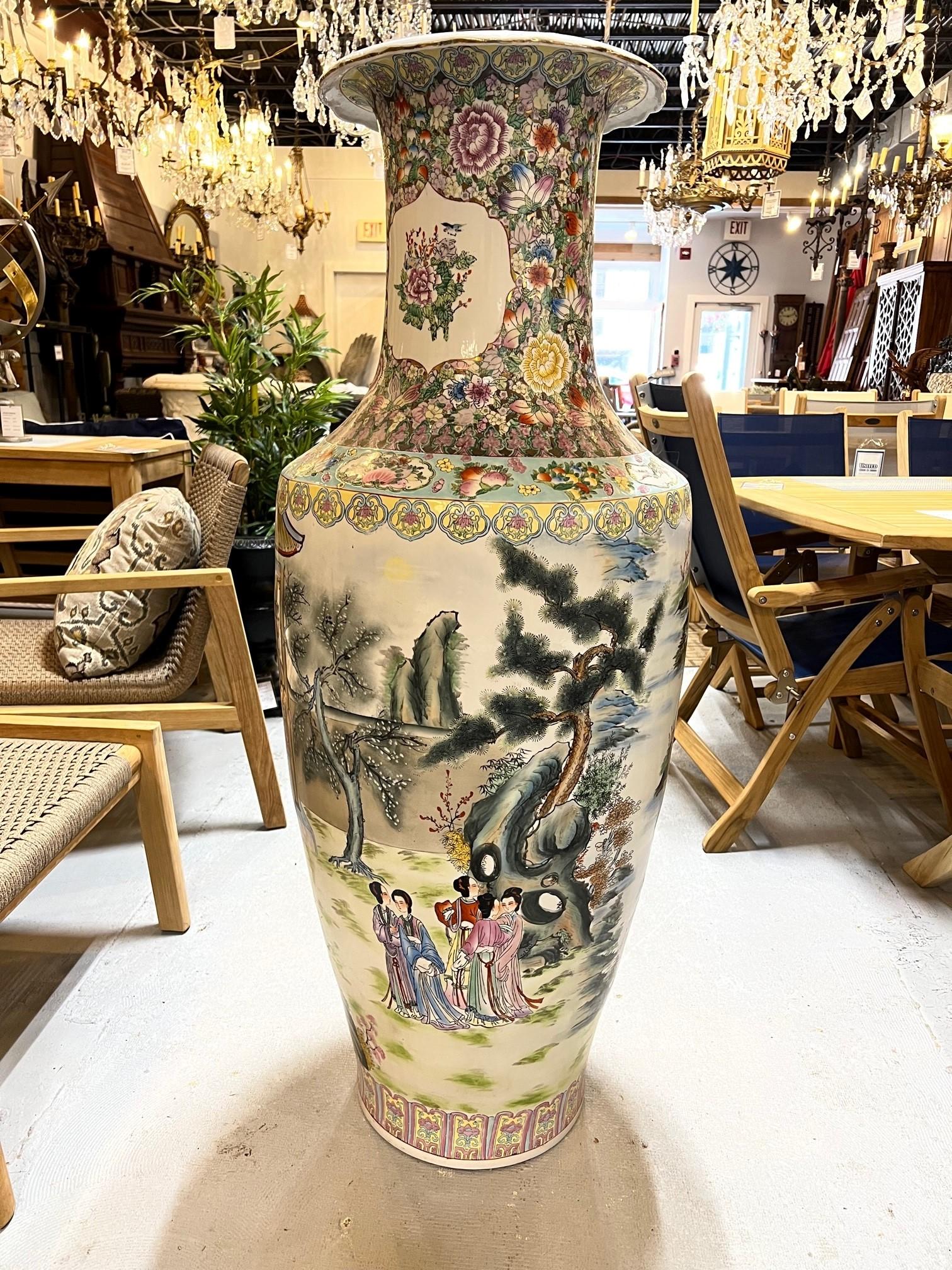 Late 20th Century Large Chinese Hand Painted Porcelain Palace Urn 3