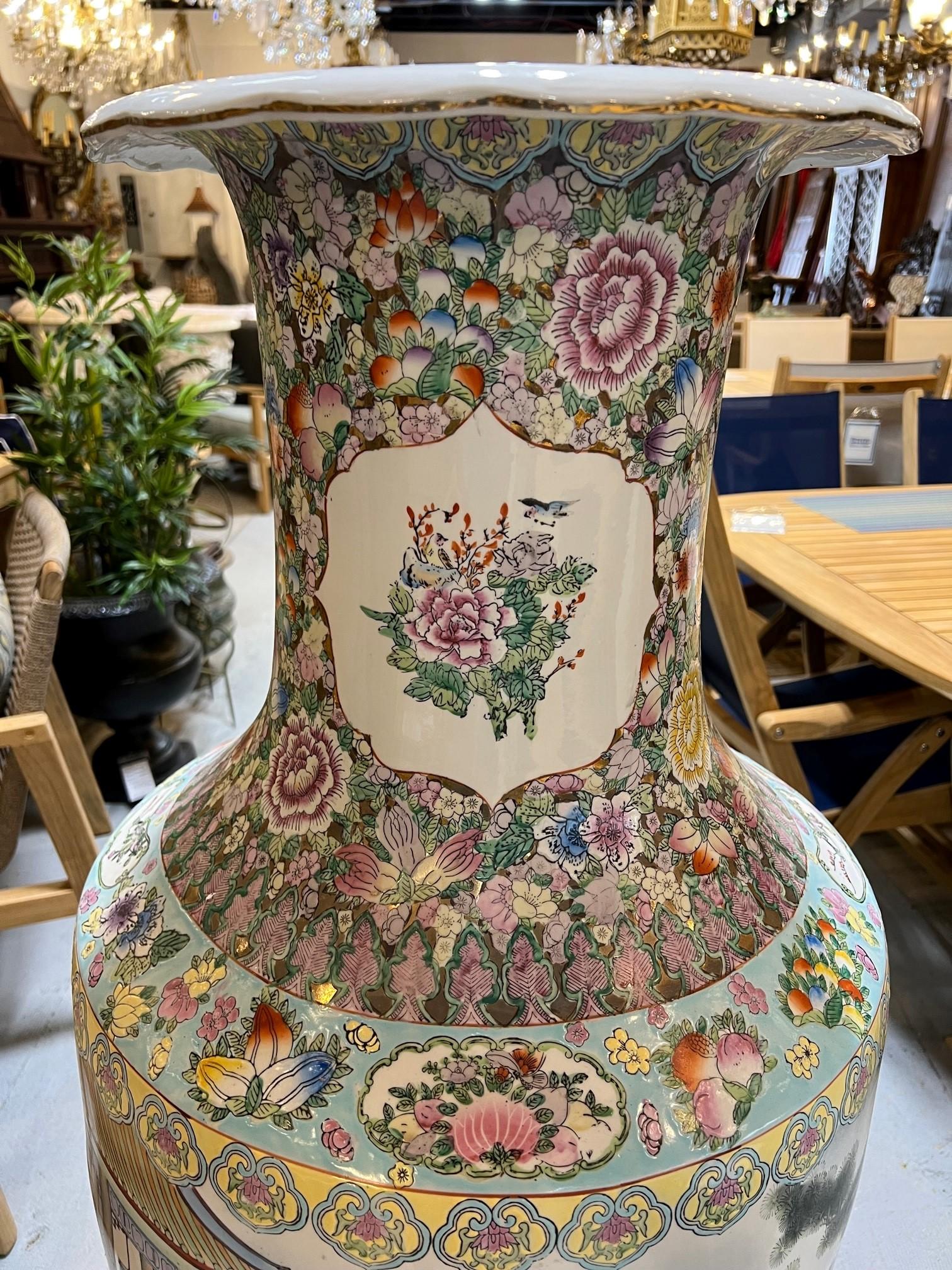 Late 20th Century Large Chinese Hand Painted Porcelain Palace Urn 6