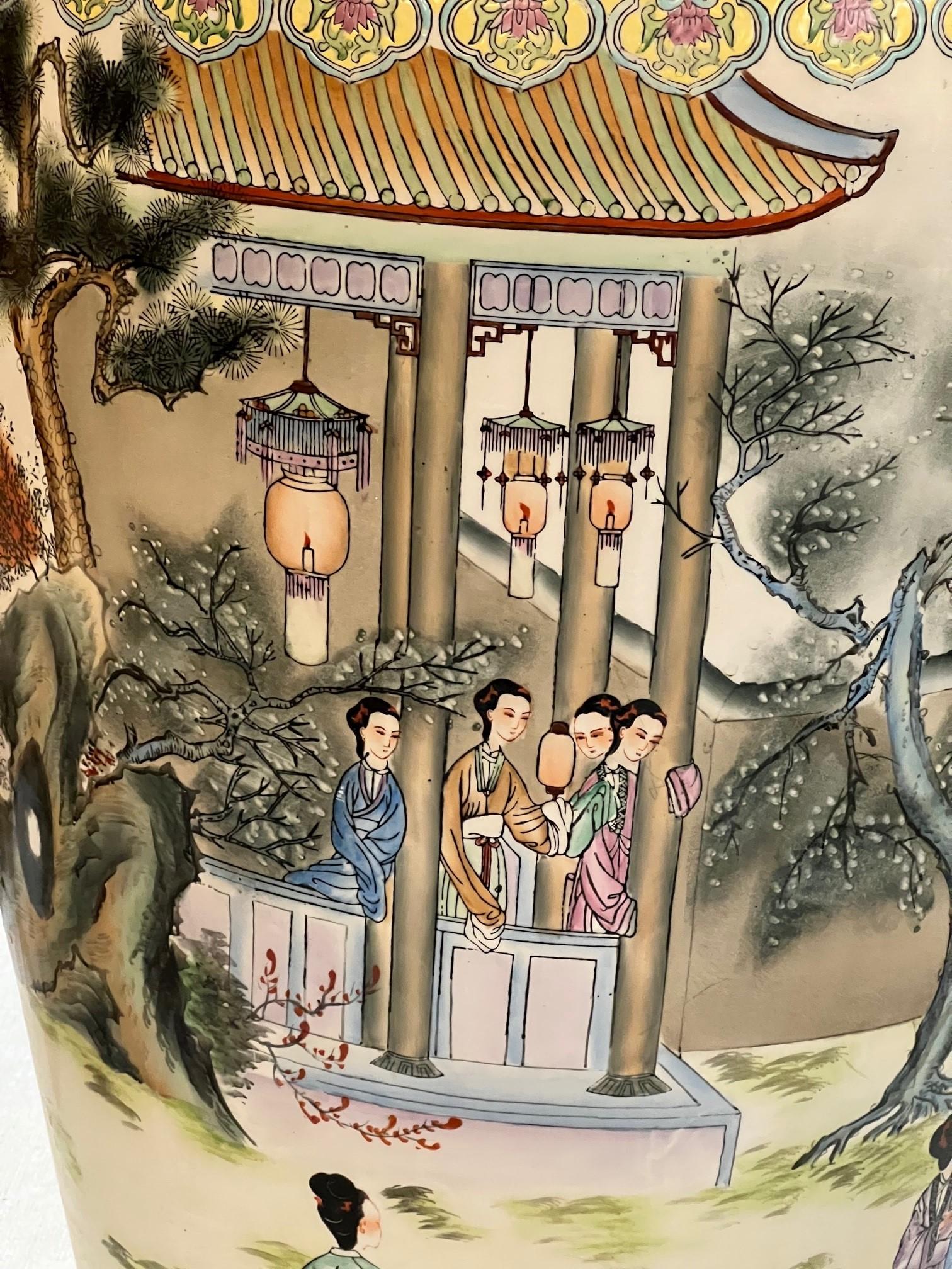 Late 20th Century Large Chinese Hand Painted Porcelain Palace Urn 1