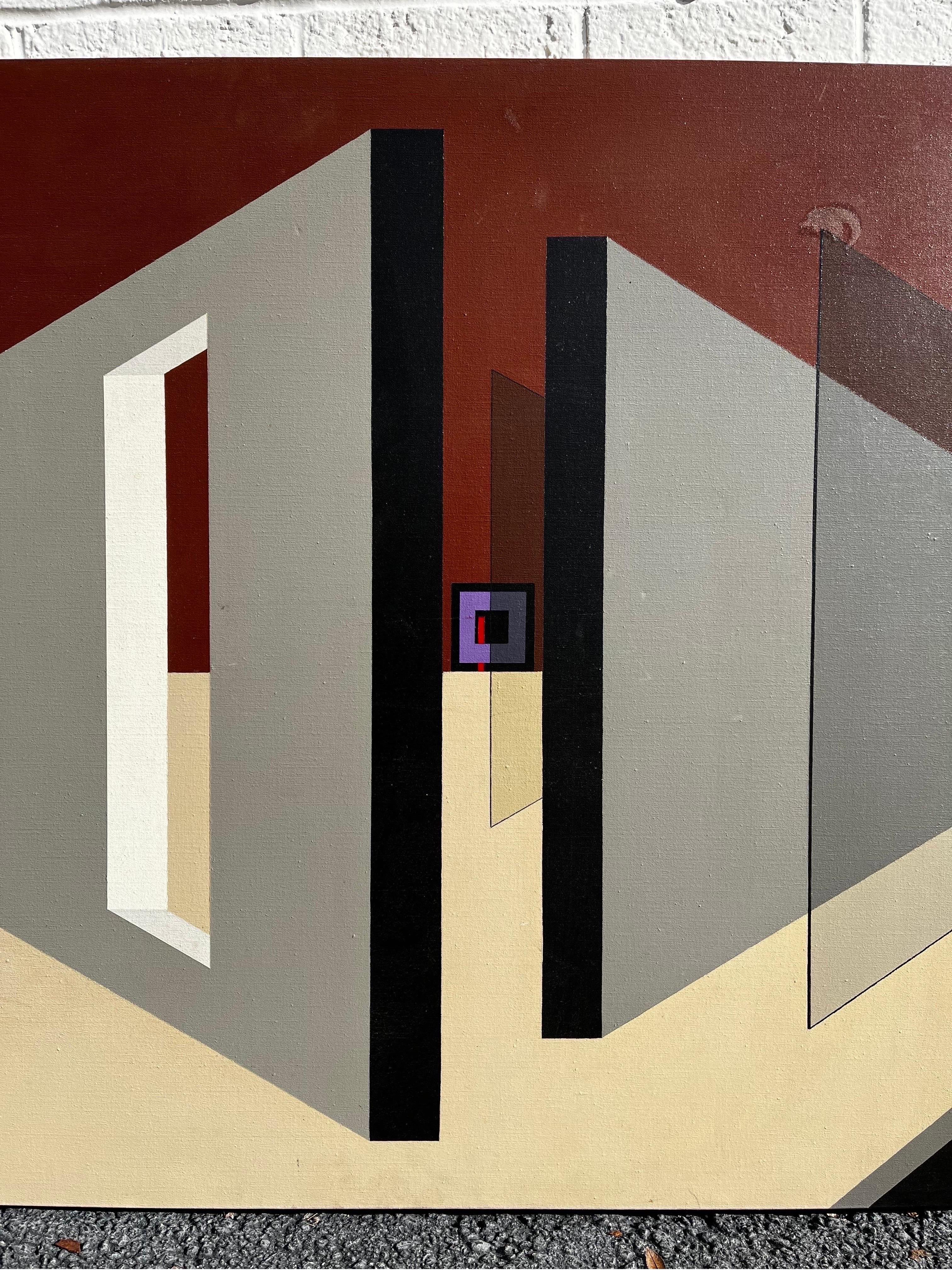 American Late 20th Century Large Geometric Abstract Architectural Perspective Painting