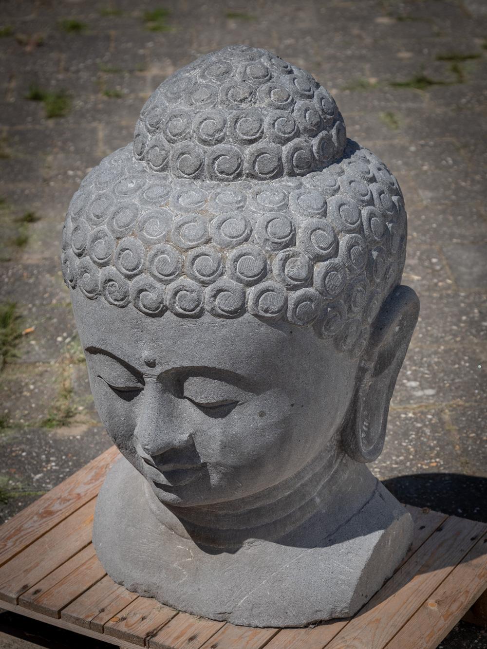 Late 20th century large lavastone Buddha head from Indonesia  OriginalBuddhas For Sale 7