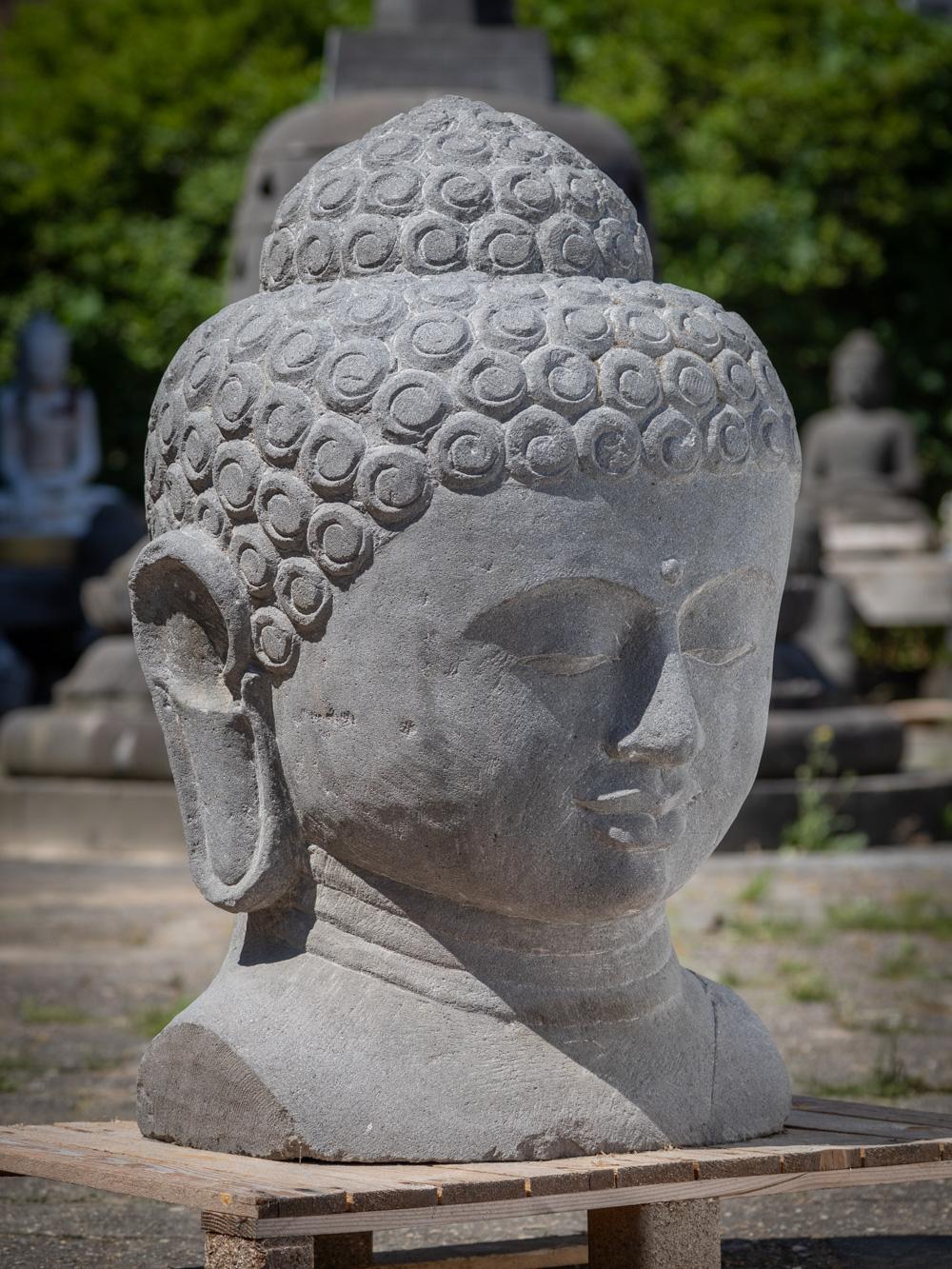 Late 20th century large lavastone Buddha head from Indonesia  OriginalBuddhas For Sale 11