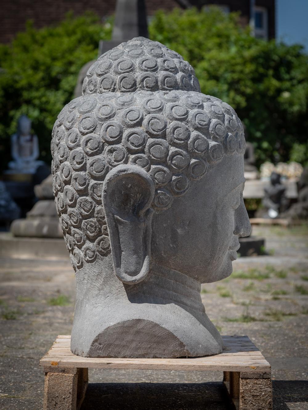Late 20th century large lavastone Buddha head from Indonesia  OriginalBuddhas For Sale 12