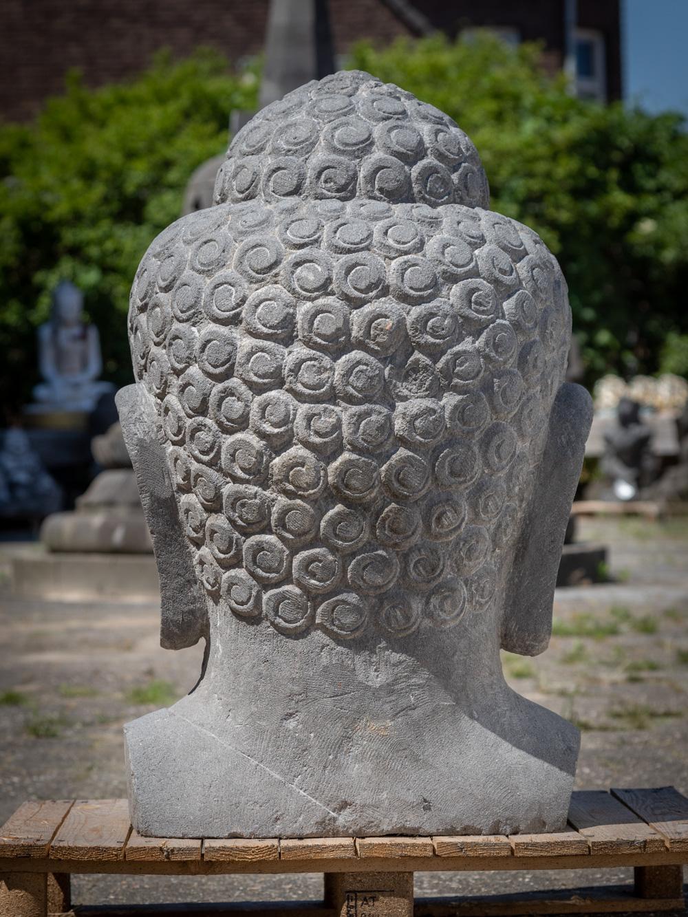 Late 20th century large lavastone Buddha head from Indonesia  OriginalBuddhas For Sale 13