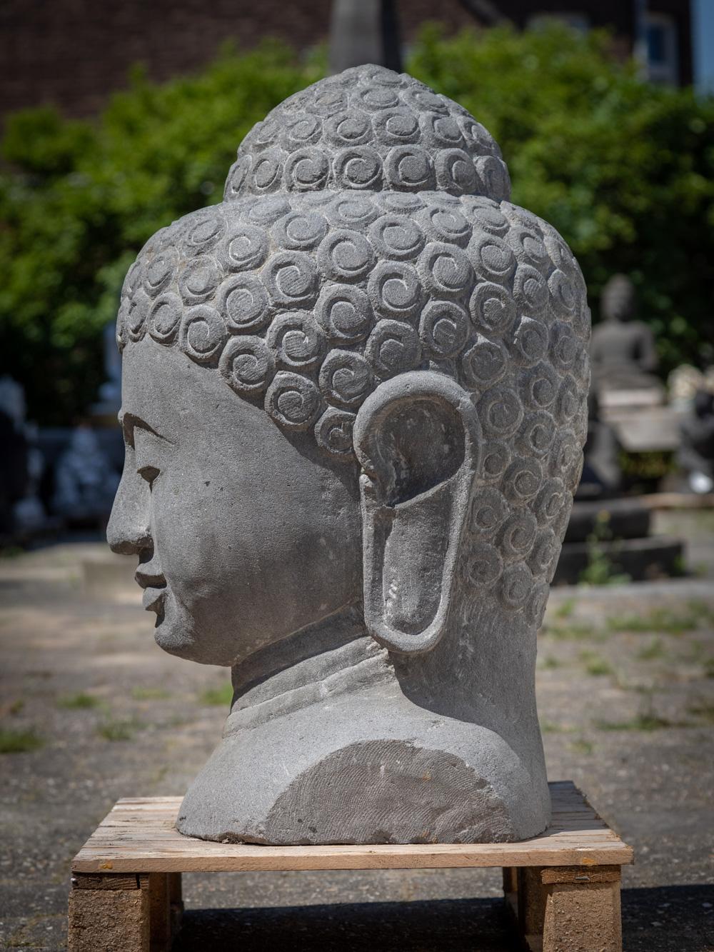Late 20th century large lavastone Buddha head from Indonesia  OriginalBuddhas For Sale 14