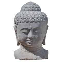 Late 20th century large lavastone Buddha head from Indonesia OriginalBuddhas
