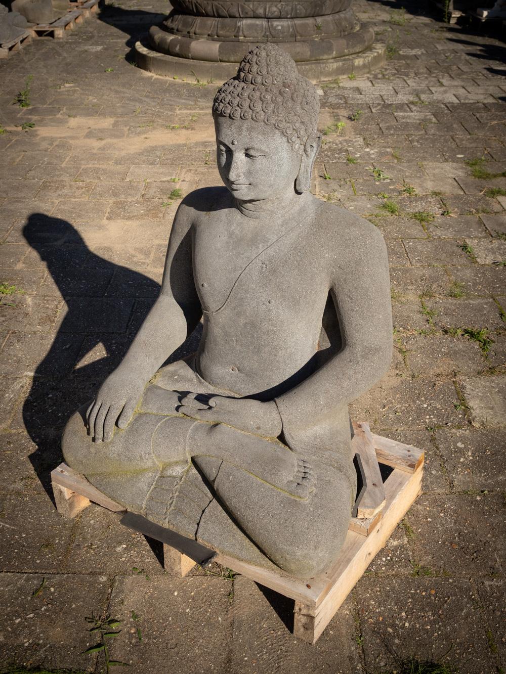 Late 20th century large lavastone Buddha statue in Bhumisparsha Mudra For Sale 7